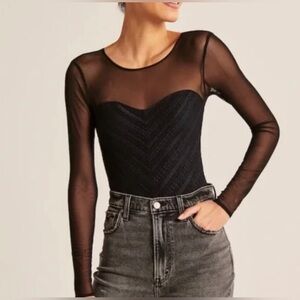 Abercrombie & Fitch black seamless mesh & lace bodysuit
